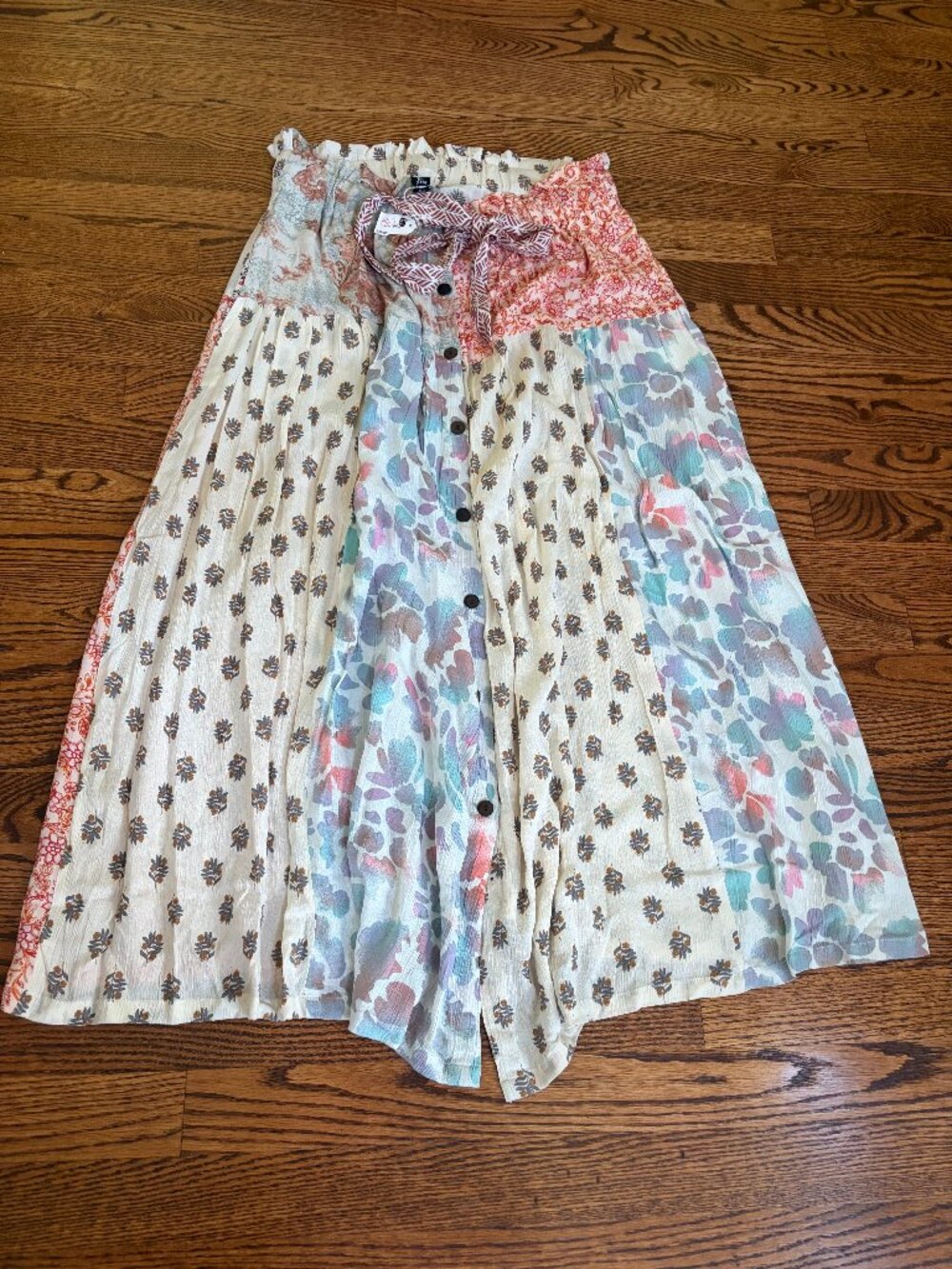 Sacred Threads Bohemian Patchwork Maxi Skirt Multicolor S/M Rayon Drawstring